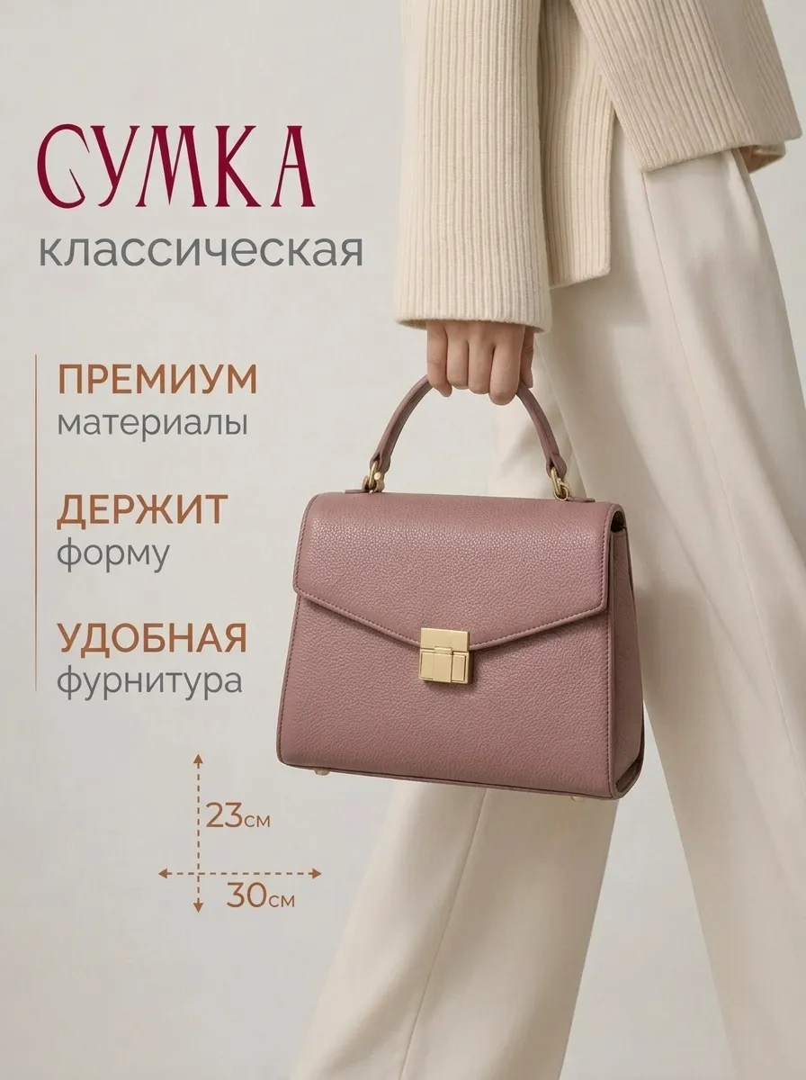 Слайд с габаритами сумки: высота 23 см, ширина 30 см