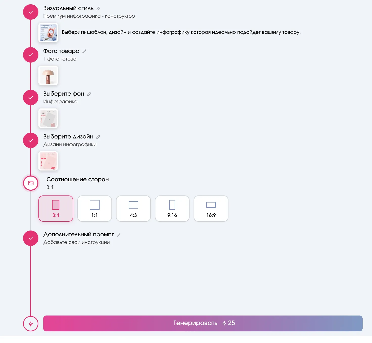 Форма сценария «Премиум-инфографика — конструктор»: выбор шаблона, фона и дизайна